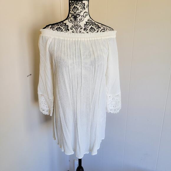Chelsea & Theodore Off Shoulder Tunic Length Gauze Summer Top - Picture 1 of 3